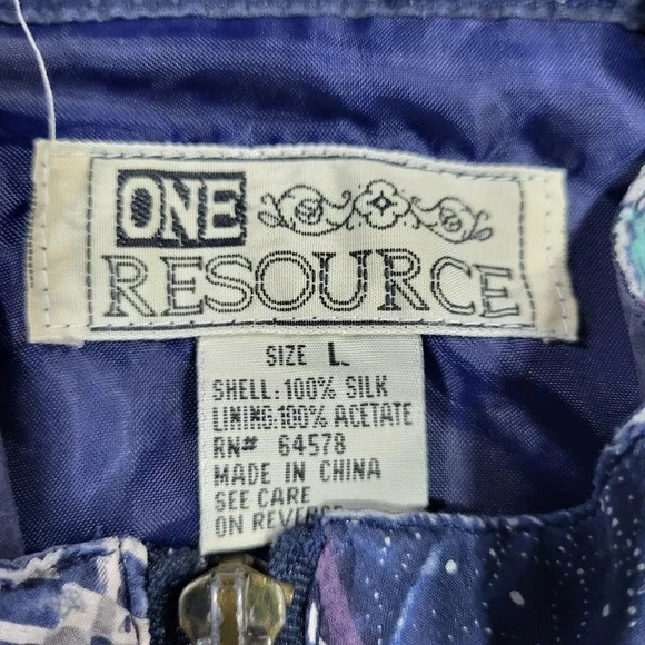 ONE RESOURCE Vintage Silk Patchwork Bomber Jacket Purple Blue Print Zip Up L - Picture 6 of 10